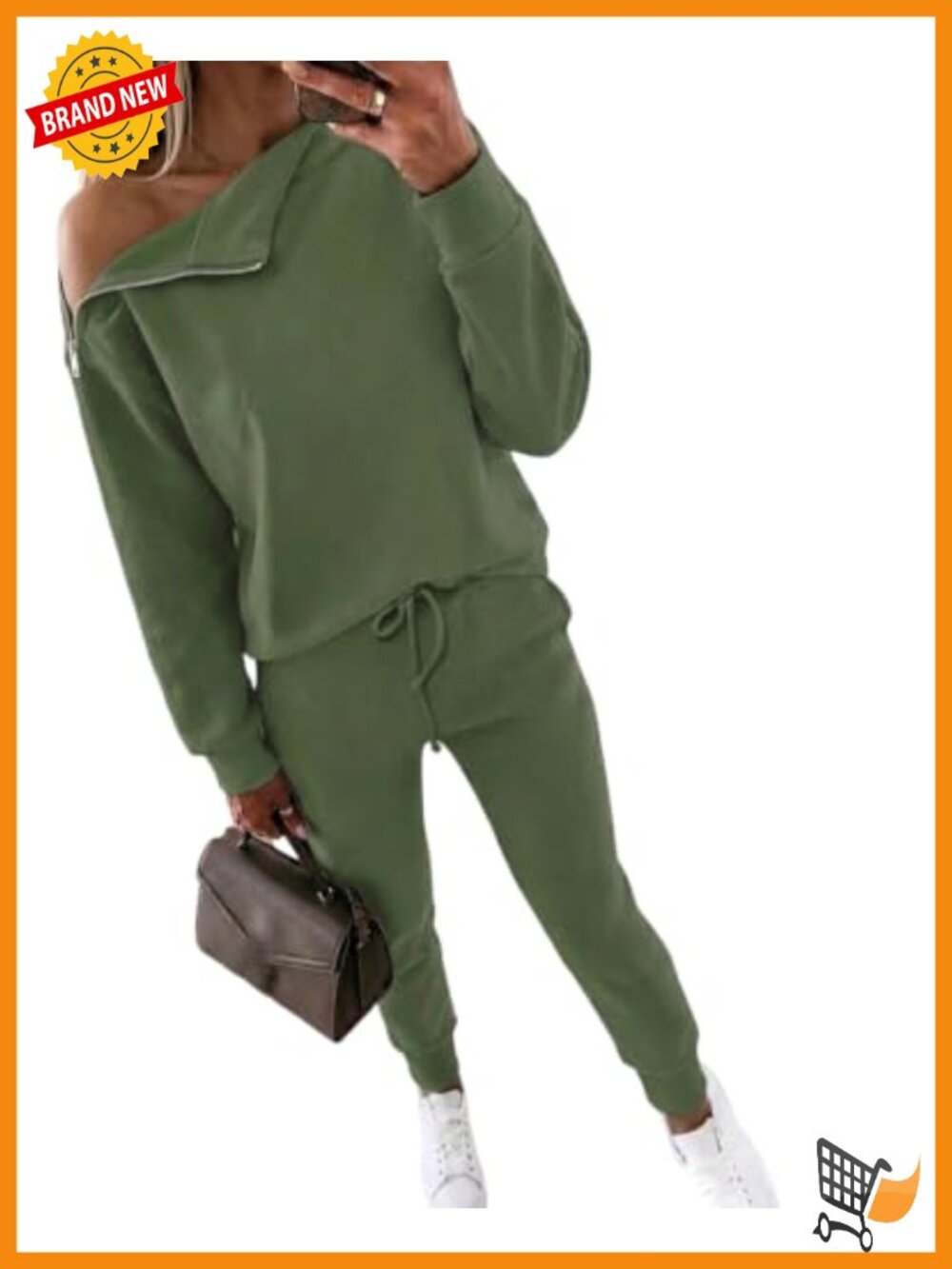 2 Piece Tracksuit Set Mock Neck Zip Sweatshirt Joggers Polyester Elastane
